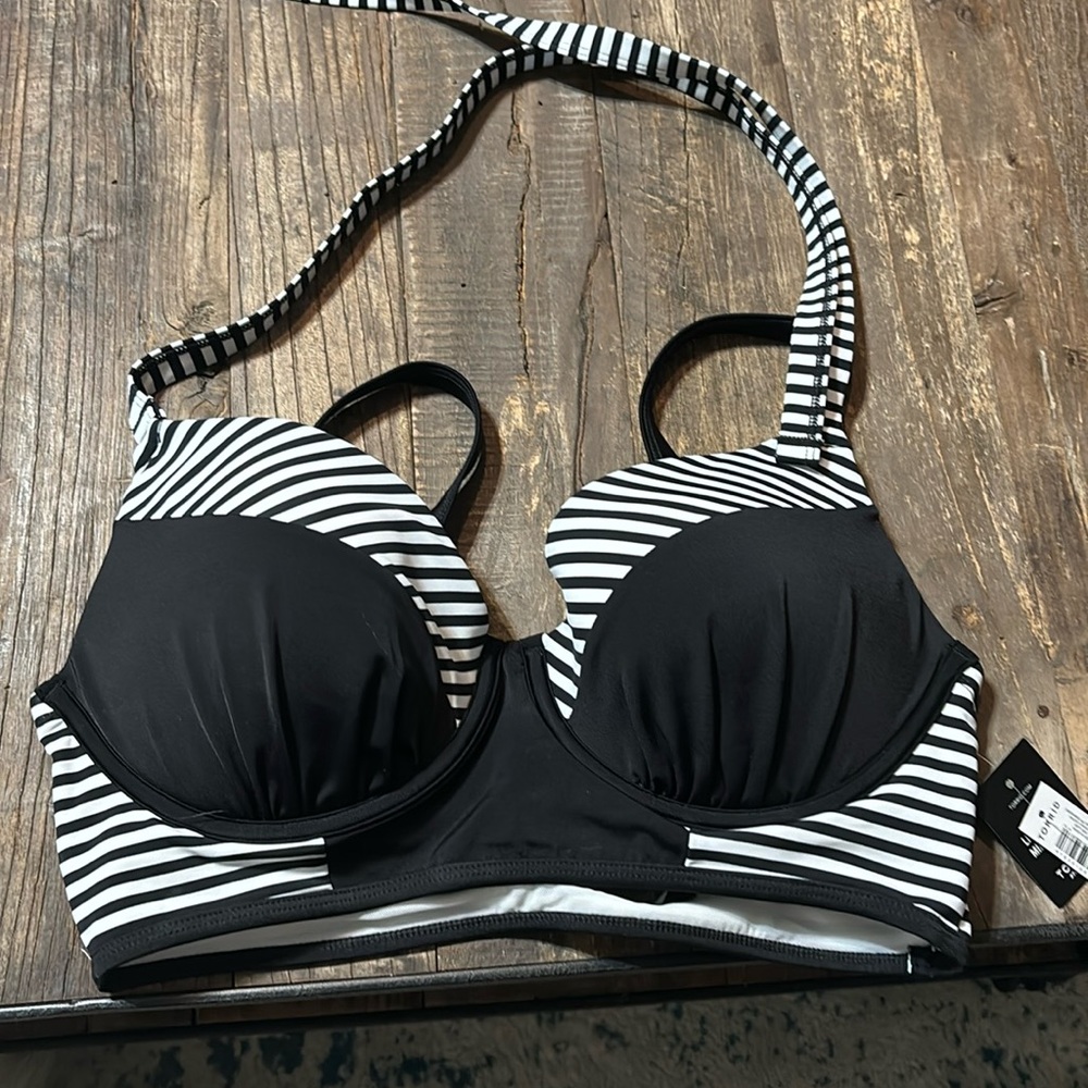 Torrid Halter Plunge Bikini Top - “Racer Stripes” NWT size 00-D/DD